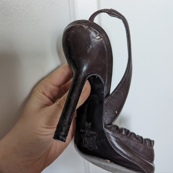 Rare Parisian Yves Saint Laurent Vintage Leather Ruffled Heels 1990 YSL - Picture 8 of 9